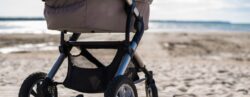baby stroller near beach