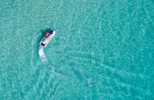 Aerial view of person on a jet ski
